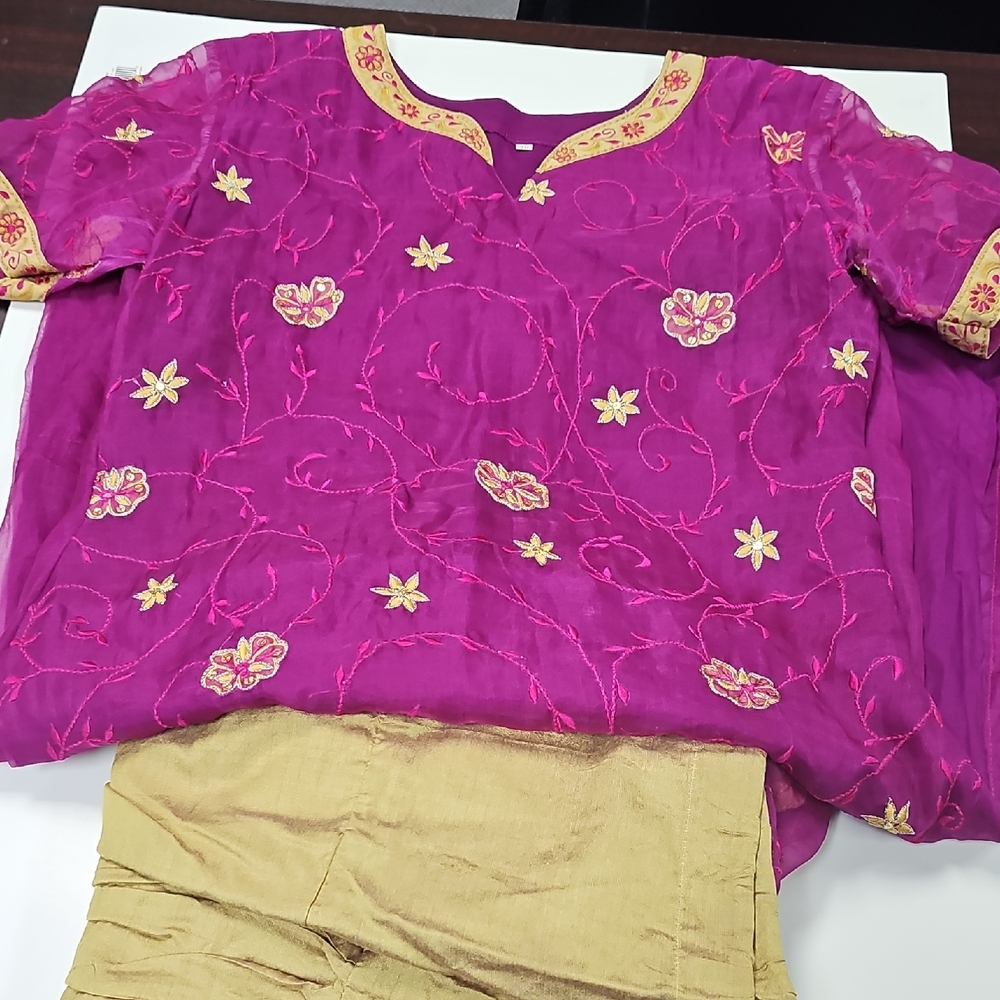 Ethnic Indian Wear Magenta and Gold High Low Dress